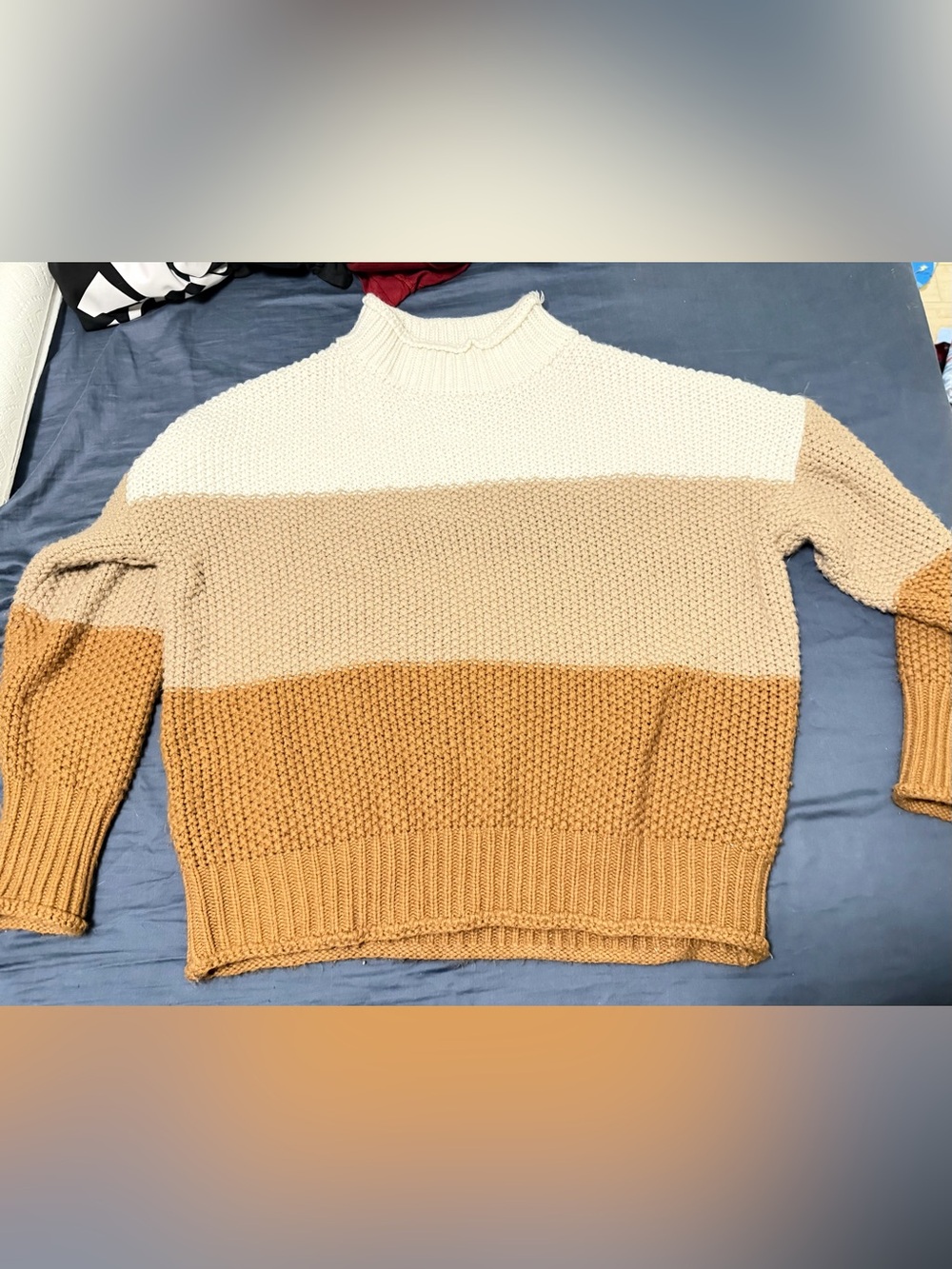 Miracle Colorblock Knit Sweater in White, Cream, Tan